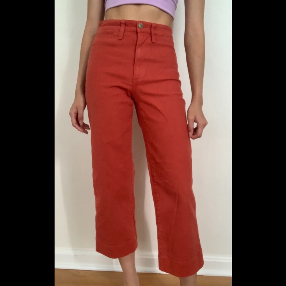 Madewell red slim emmett wide-leg crop jeans